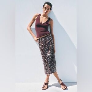 ZARA SEQUIN MIDI SKIRT